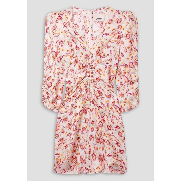 ISABEL MARANT Ruched printed satin-jacquard midi dress NEW - Picture 4 of 9